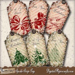 Christmas gift tags sparkle stripes