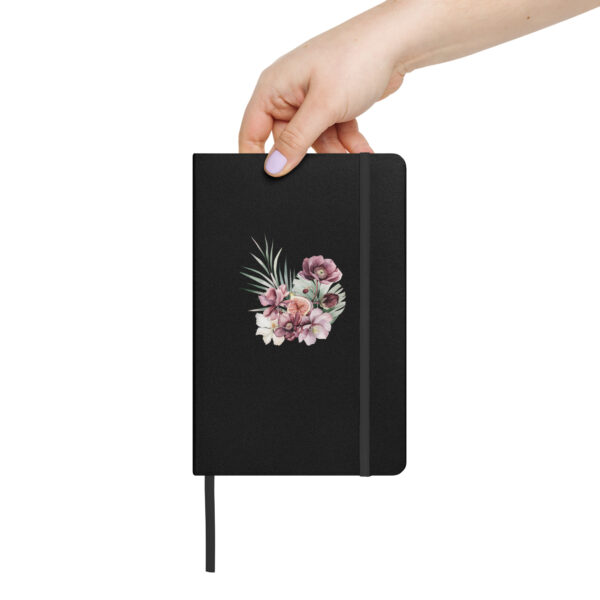 Fig and Floral Hardback Notebook | Black Cover with Elegant Floral Design | 5.5'' x 8.5'' | Writers, Artists, Creators | Elastic Closure | Inner Pocket - Image 5