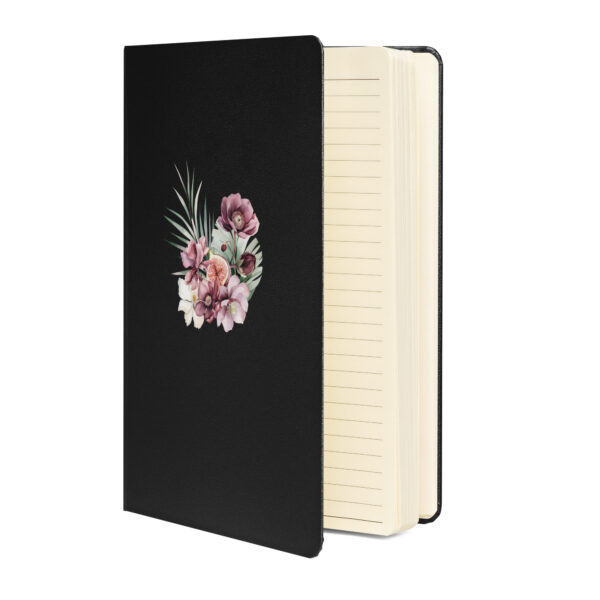 Fig and Floral Hardback Notebook | Black Cover with Elegant Floral Design | 5.5'' x 8.5'' | Writers, Artists, Creators | Elastic Closure | Inner Pocket - Image 9